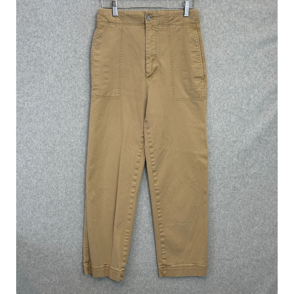 Massimo Dutti Utility Straight Leg Crop Pants Tan Khaki High Rise Womens Size 2